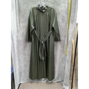 Faux Leather Maxi Dress Womens 2X Mock Neck Belted 90s Avant Garde Olive‎